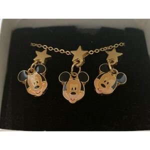 Disney AAI Mickey Mouse Star Gold Tone Pendant Necklace & Earrings Gift Set